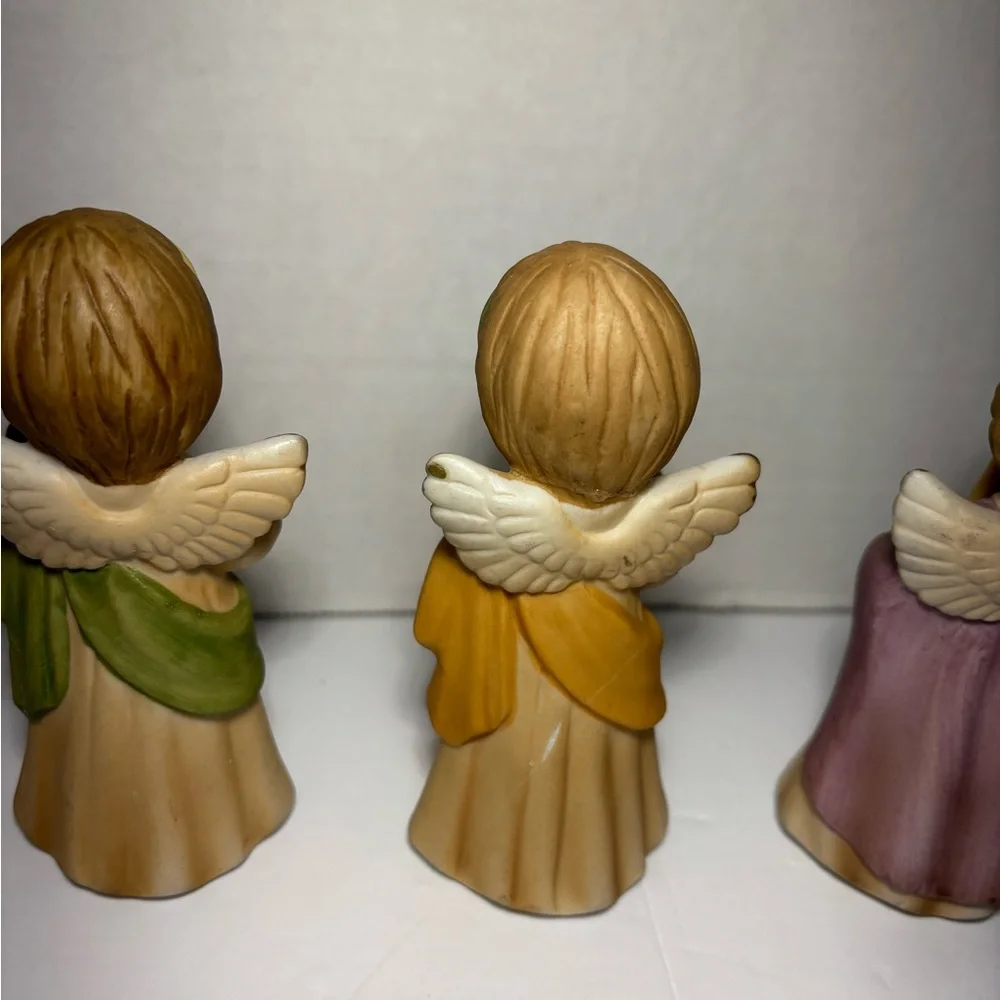 Lefton Holiday Angel Figurines With Musical Instruments Hand Painted #2473